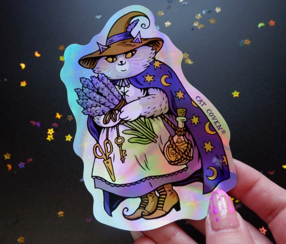 Lavender Cat Witch Sticker