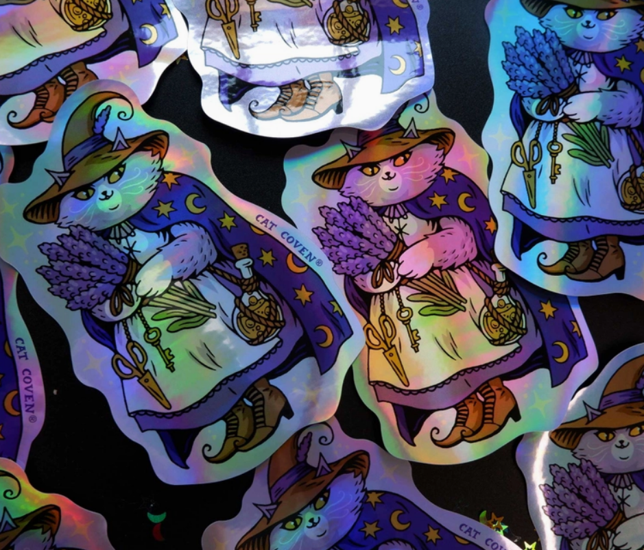Lavender Cat Witch Sticker