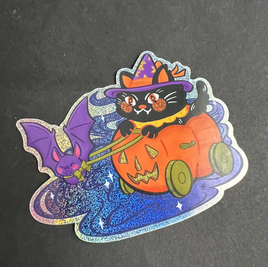 Halloween Wizard Witch Cat Vinyl Sticker