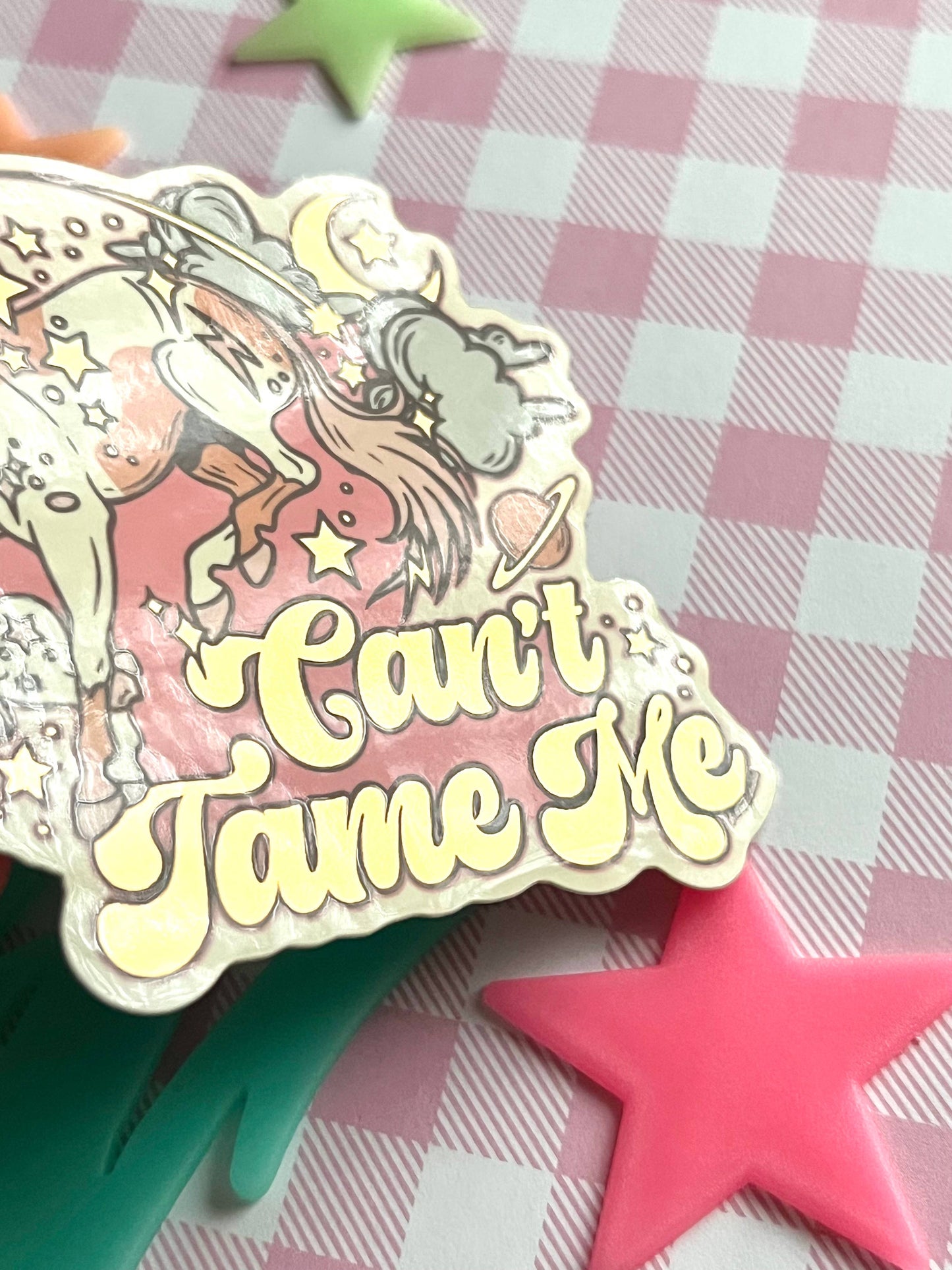 Can’t Tame Me Space Horse Retro Groovy Sticker