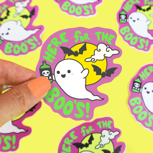 Here for the Boos Funny Alcoholic Ghost Vinyl Sticker