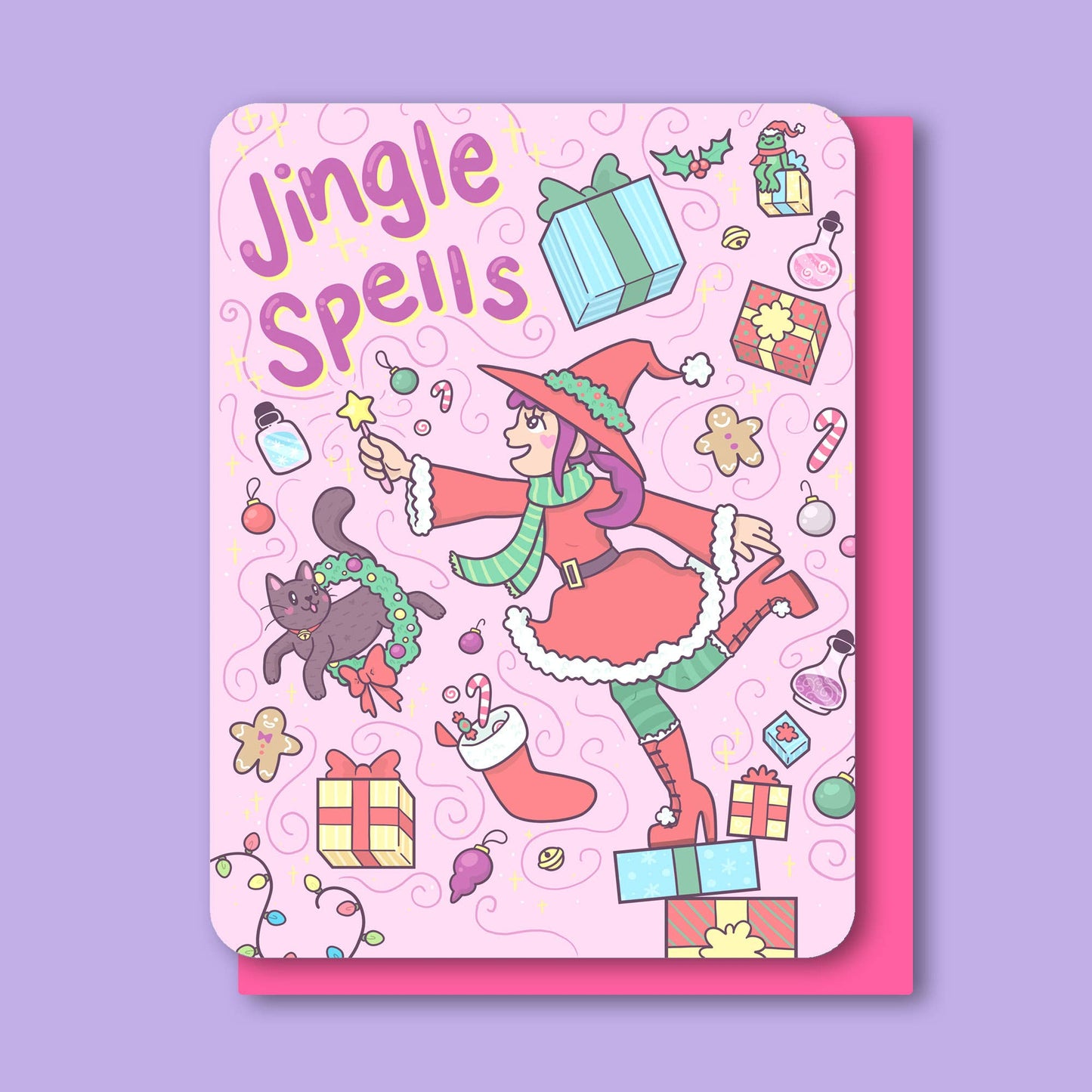 Jingle Spells Witchy Witch Pastel Christmas Holiday Card