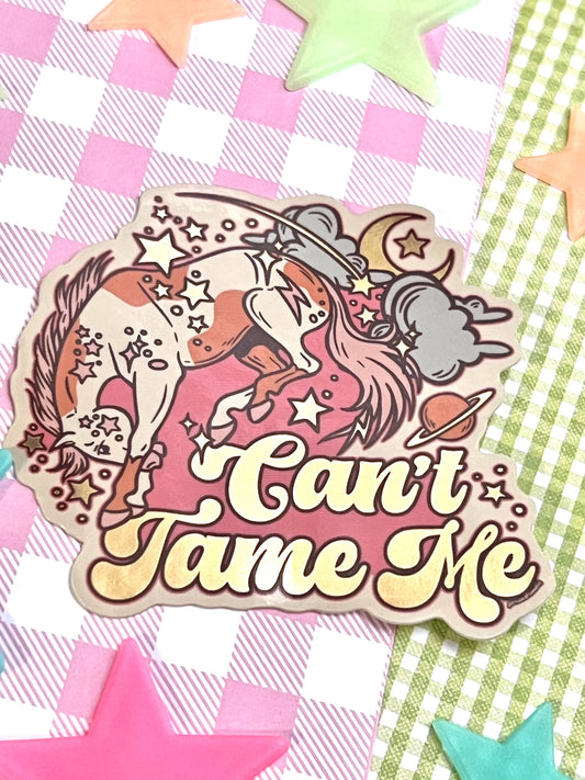 Can’t Tame Me Space Horse Retro Groovy Sticker